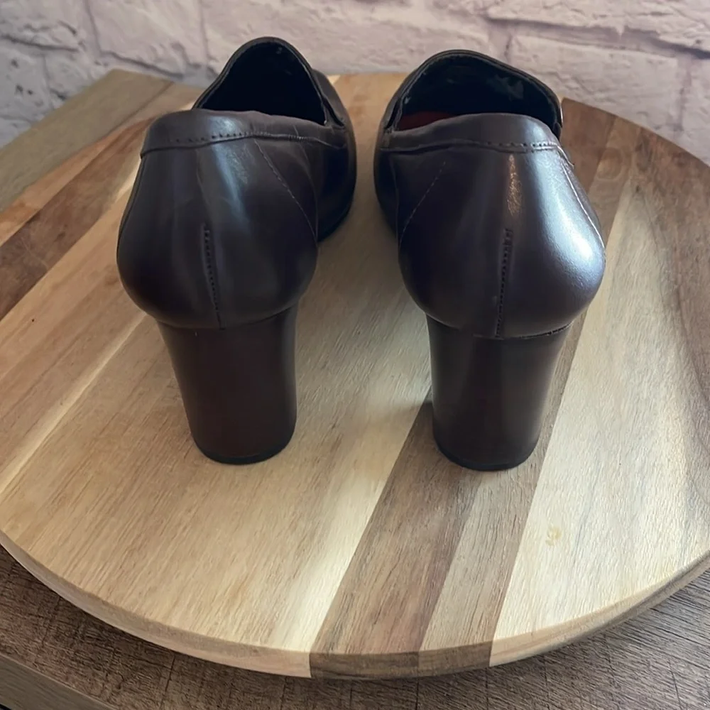 Antonio Melani Brown Leather Square Toe Loafers with block heel   9.5 M - Picture 3 of 9
